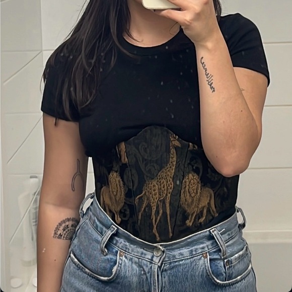 Lilac Lily Corsets Tops - Handmade Corset (black and gold; animal print)